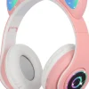 Casque Bluetooth sans Fil Pliable d'oreille de Chat avec Micro intégré rose blanc