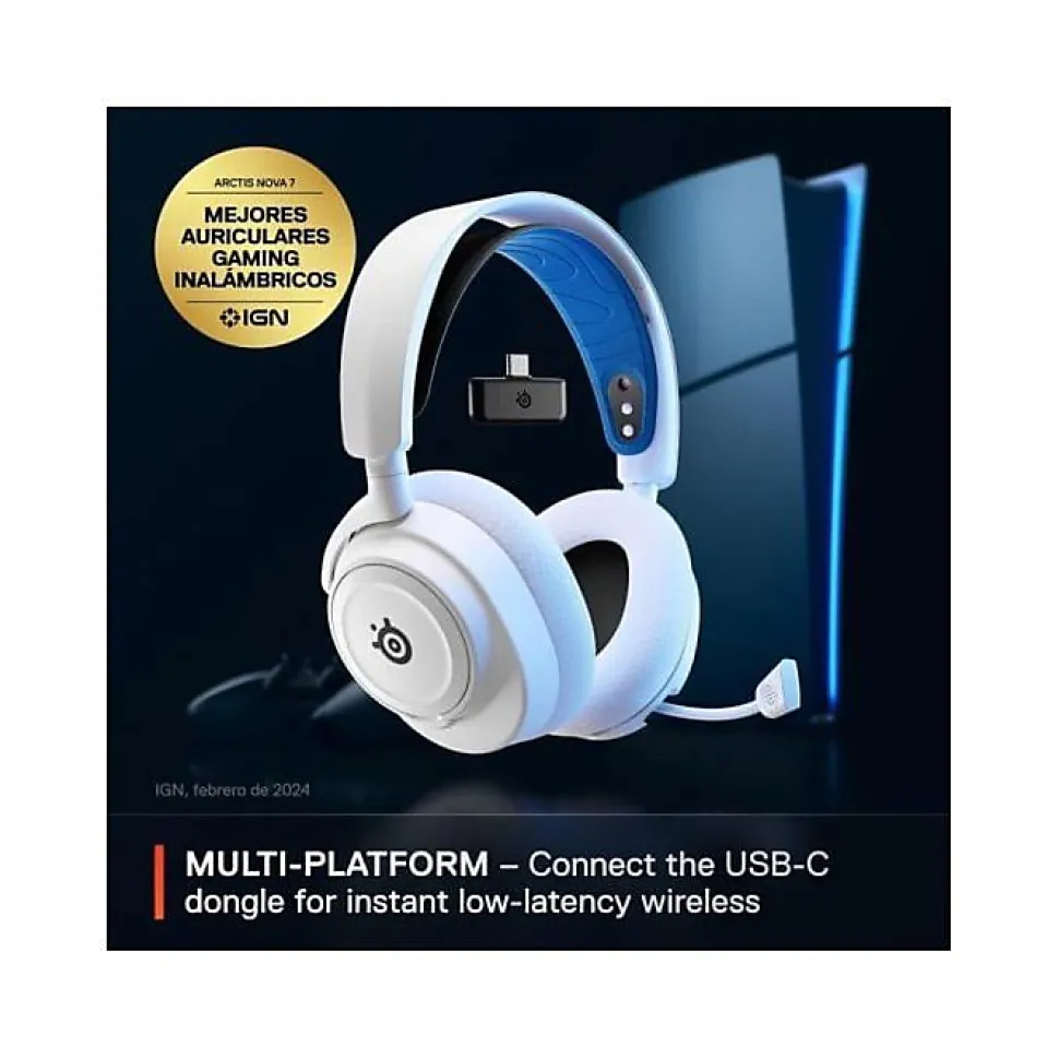 Casque Micro Gaming sans fil SteelSeries Arctis Nova 7P pour PS PC Mac Nintendo Switch Oculus Quest 2 et Android Blanc