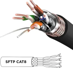 CAT8 BK 1m Câble Ethernet SFTP 2000MHz Transmission de données 40Gb Réseau LAN Internet Connecteurs en or RJ45 Duronic