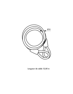 Câble antivol Twisty, vélo, abris de jardin, diamètre 8, 12.00m, acier gaine PVC - THIRARD