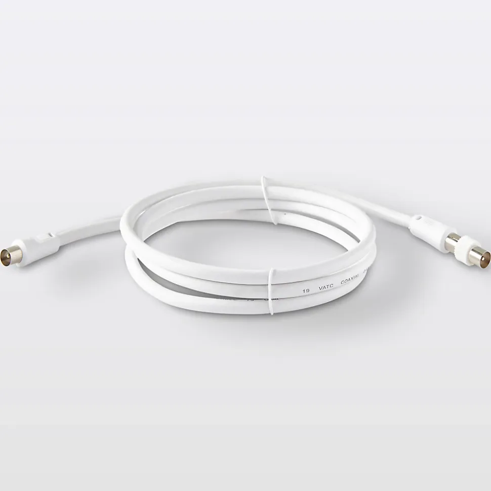 Câble coaxial Blyss blanc 19 VATC nickelé M/F + adaptateur M/M L.1,5 m