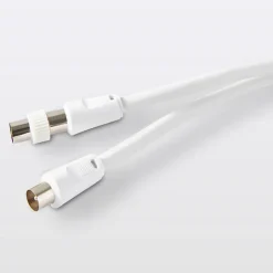 Câble coaxial Blyss blanc 19 VATC nickelé M/F + adaptateur M/M L.1,5 m