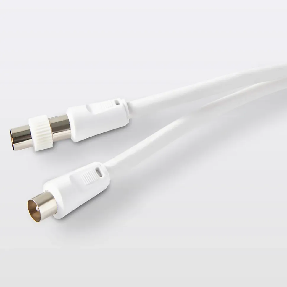 Câble coaxial Blyss blanc 19 VATC nickelé M/F + adaptateur M/M L.1,5 m