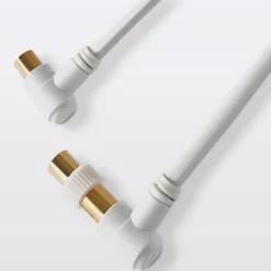 Câble coaxial Mâle / Femelle + adaptateur Mâle / Mâle coudé blanc Blyss Or, 1.5 m