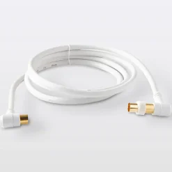 Câble coaxial Mâle / Femelle + adaptateur Mâle / Mâle coudé blanc Blyss Or, 1.5 m