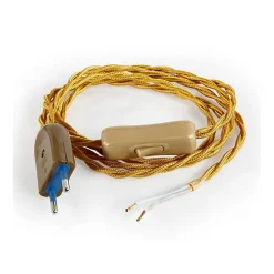 Câble Électrique Torsadé OrPrémonté avec Fiche et InterrupteurPrêt à Installer