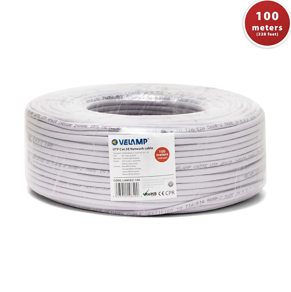 Câble réseau CAT5E UTP 100mt en bobine, certifié CPR