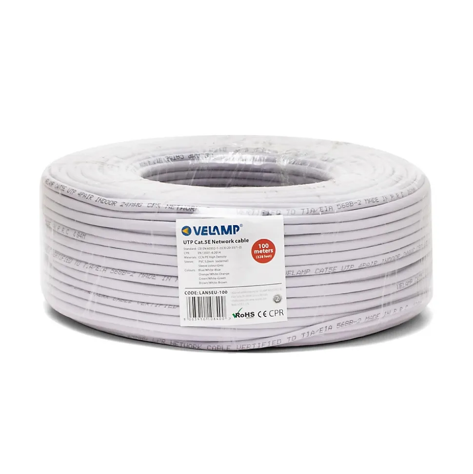 Câble réseau CAT5E UTP 100mt en bobine, certifié CPR
