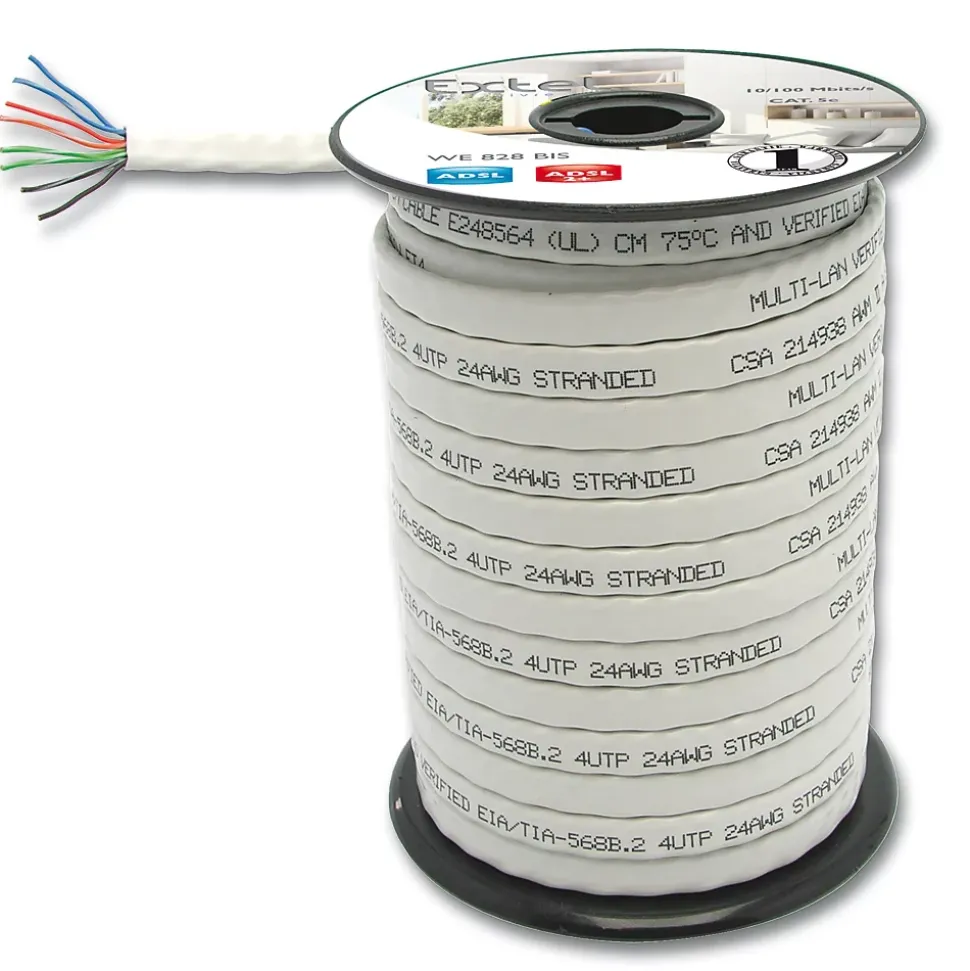 Câble réseau type Ethernet plat blanc 25 mètres spécial ADSL/ADSL2+ 4 paires - Extel - 408285