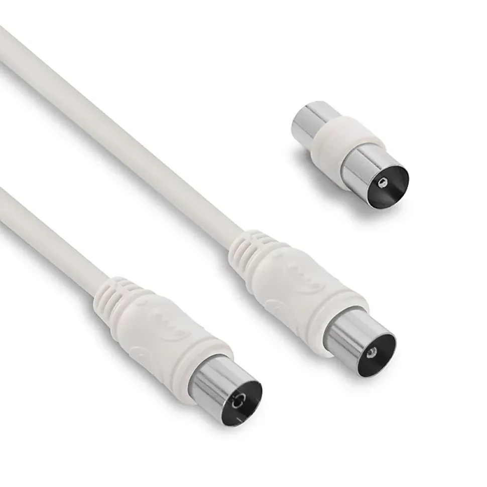Câble TV coaxial 9,52 mm mâle/fem.+adaptateur mâle/mâle 2 m - Metronic 338004
