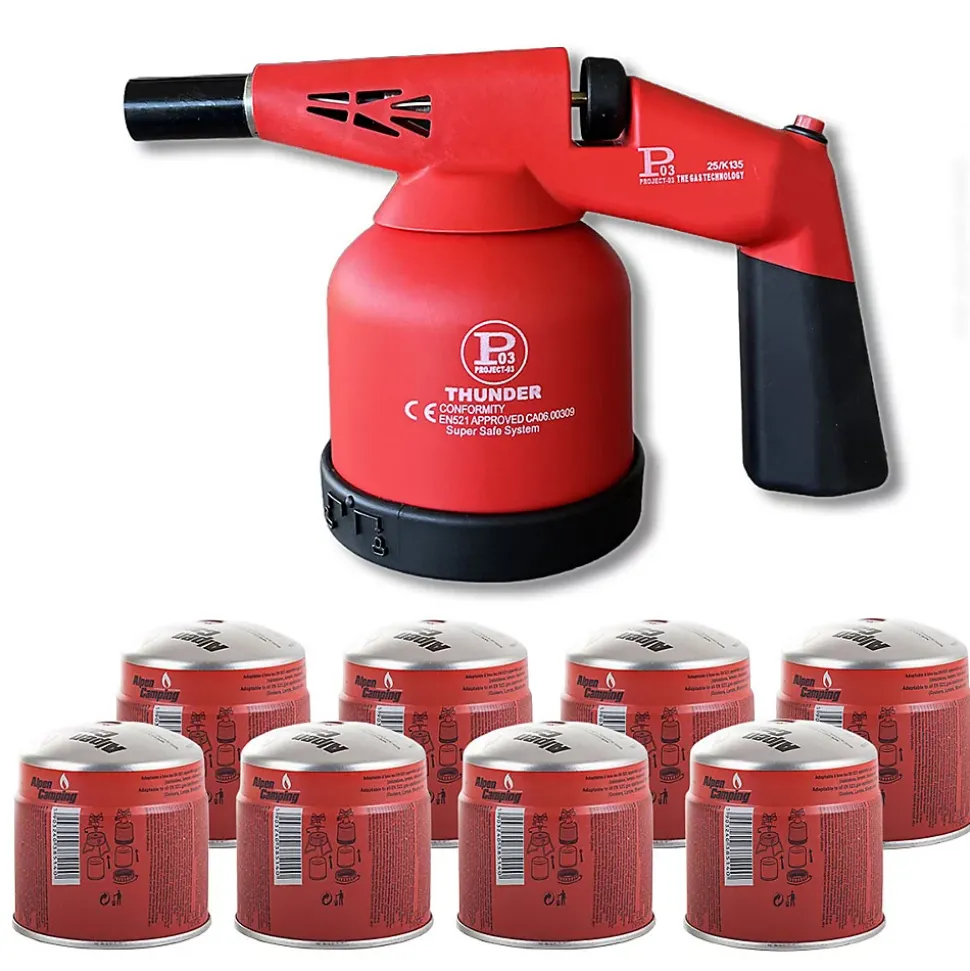 Chalumeau gaz 1.7kW Allumage piezo + 8 Cartouches gaz PROWELTEK