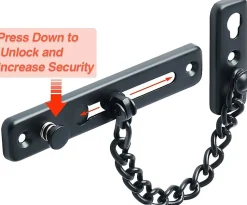 Chaîne de sécurité pour porte étroite, butée de porte à ressort, antivol, avec vis, acier inoxydable, finition noir mat
