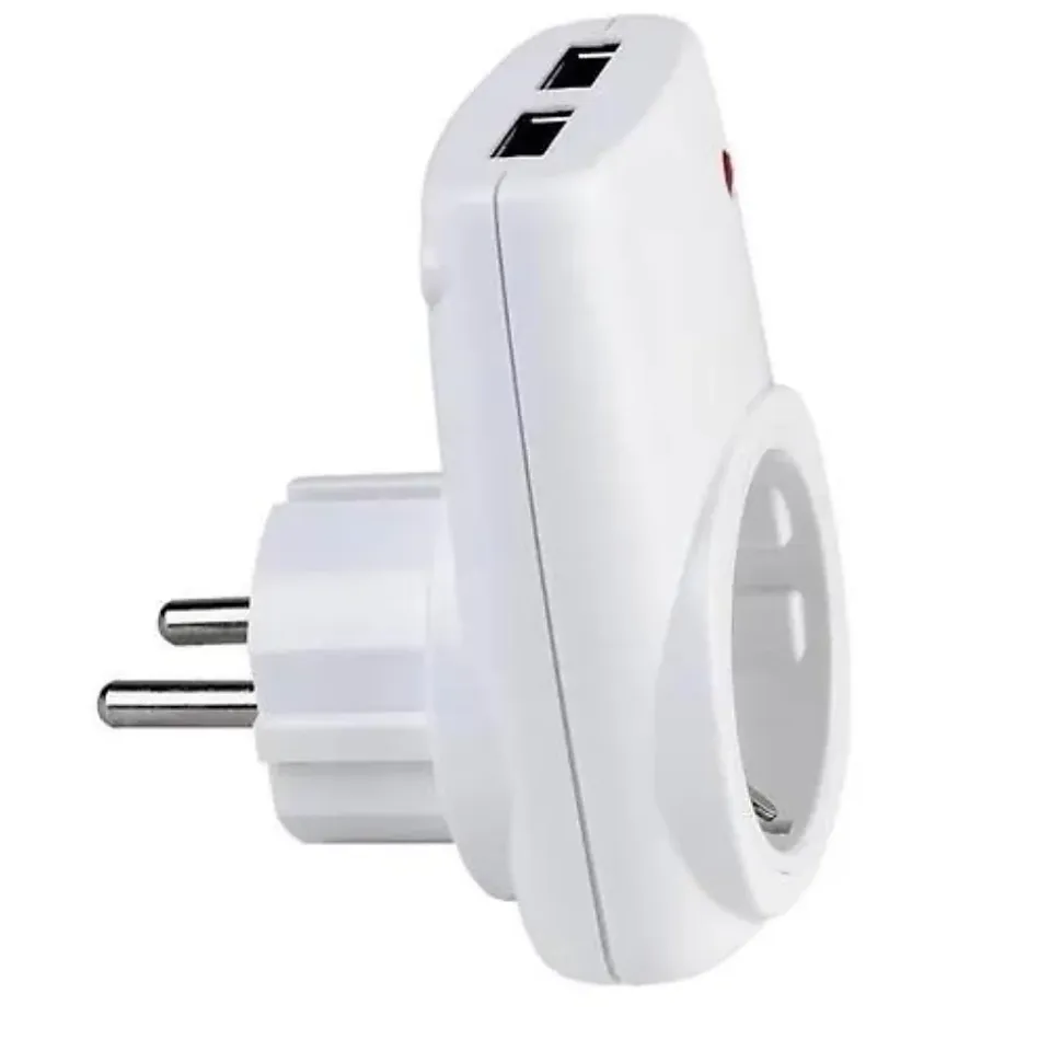 Chargeur Prise 16A + 2 USB 2.1A blanc