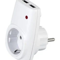 Chargeur Prise 16A + 2 USB 2.1A blanc