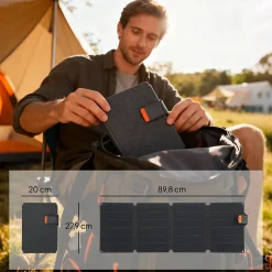 Chargeur solaire portable 36W ports type-C et USB-a norme IP67 RoHS CE-RMC gris