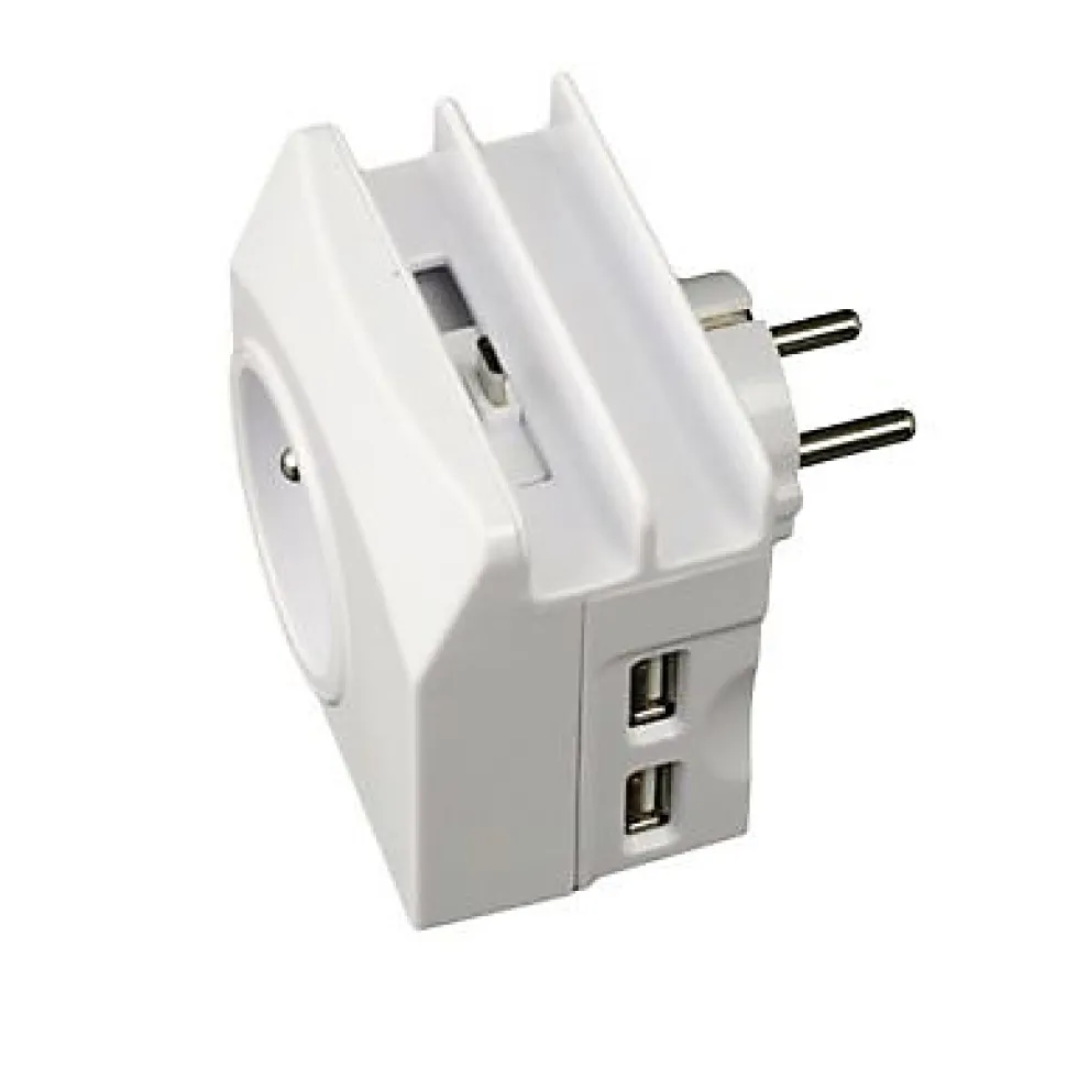 Chargeur universel 2 USB 1 prise 2 ports + Terre 16A Enexo