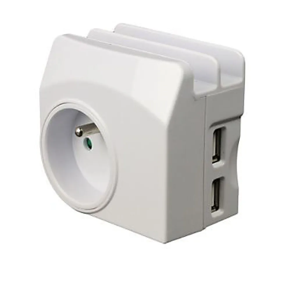 Chargeur universel 2 USB 1 prise 2 ports + Terre 16A Enexo