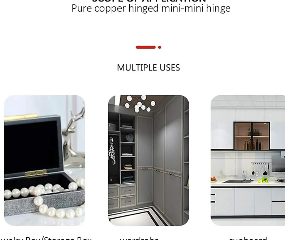 Charnière en cuivre , Mini charnière pliante, charnière pour tiroir, armoire, porte, or