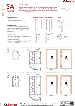 Charnière simple action à ressort, 120X40 mm, en aluminium anodisée or, pour porte de 40 mm