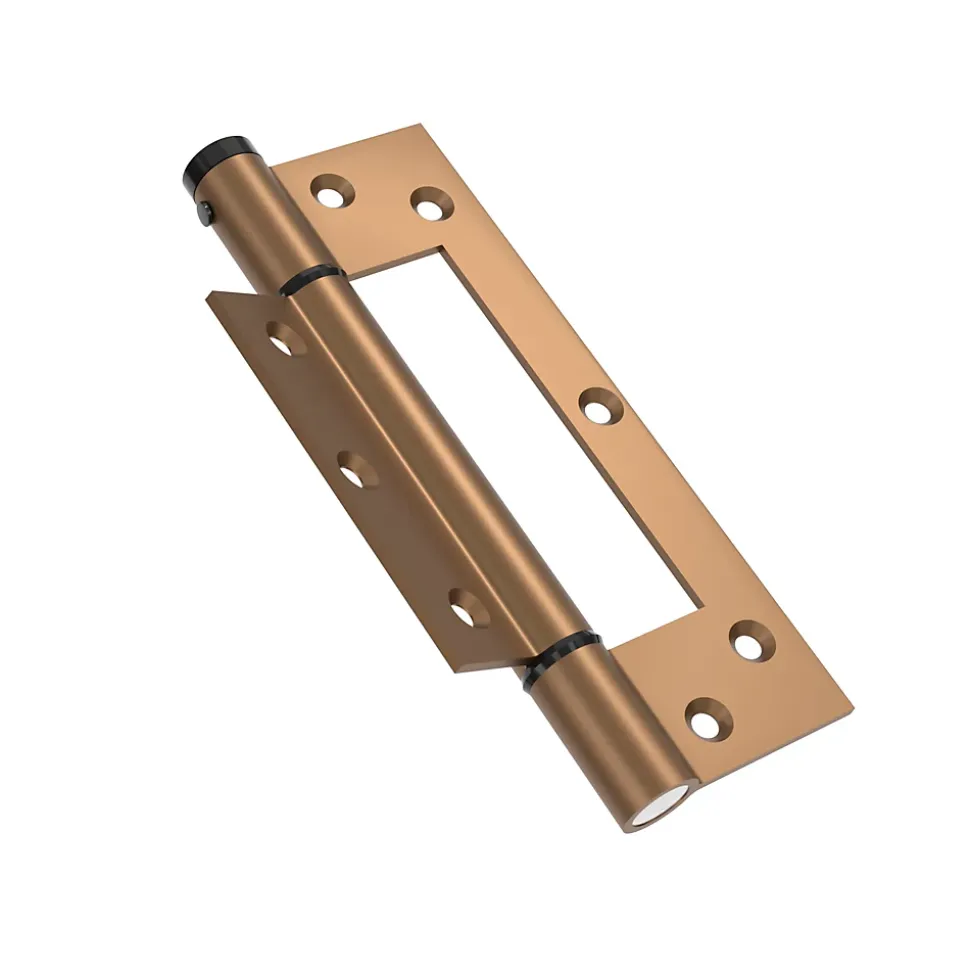 Charnière simple action à ressort, 150X40 mm, en aluminium anodisée bronze posée totalement en applique