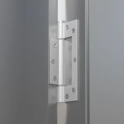 Charnière simple action à ressort, 150X30 mm, aluminium anodisée argent posée totalement en applique, a lame centrée.
