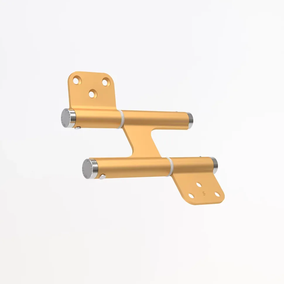 Charnière va et vient à ressort, 120X35 mm, mouvement 180 degrés, en aluminum anodisée or, posée totalement en applique,