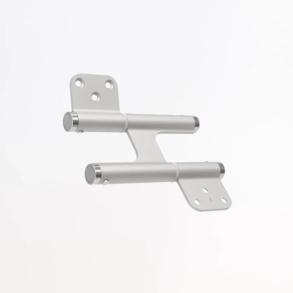 Charnière va et vient à ressort, 120X35 mm, mouvement 180 degrés, en aluminum anodisée argent, posée totalement en applique,