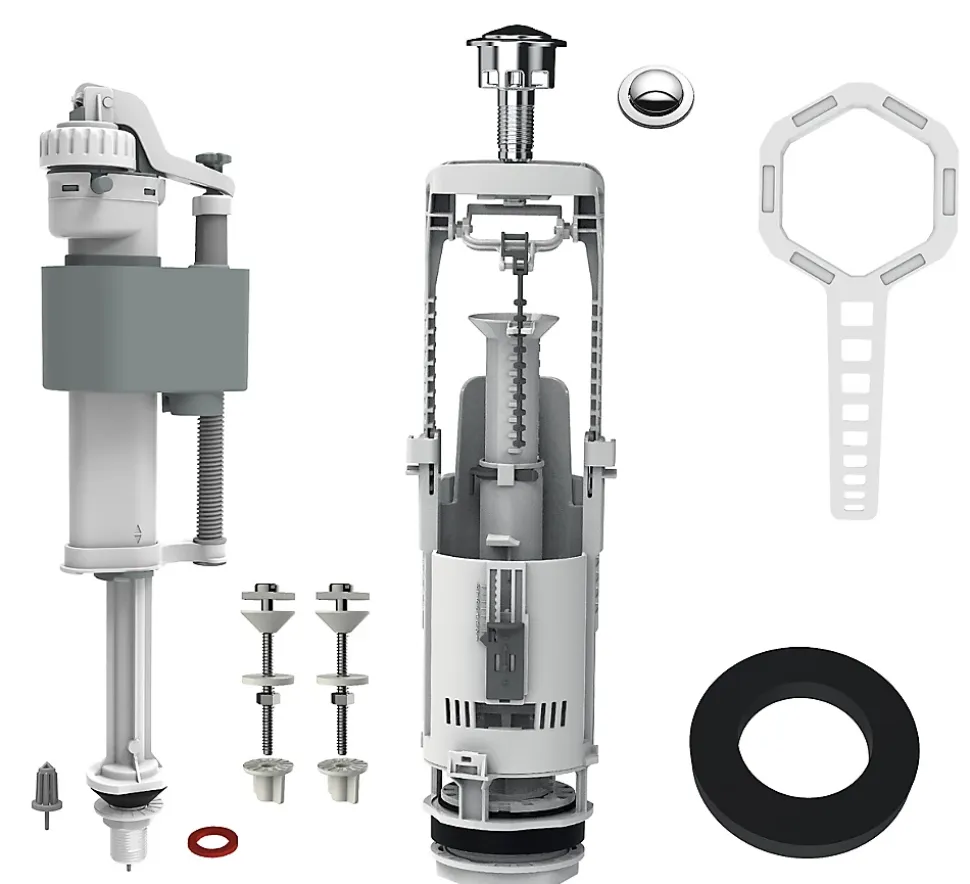 Chasse d'eau + robinet flotteur bas Flomasta, double bouton poussoir + étrier