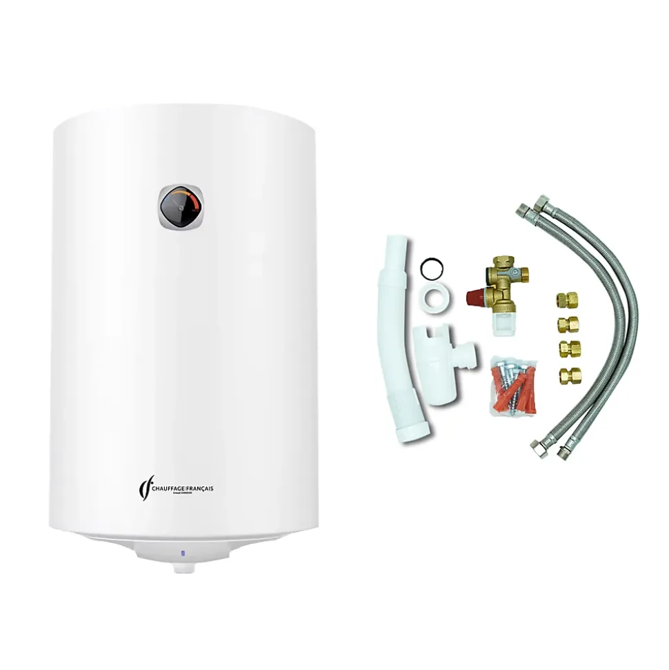 Chauffe Eau Electrique Mural Vertical Blindé Bypso Sannover 80 Litres + Kit d'Installation Complet NF