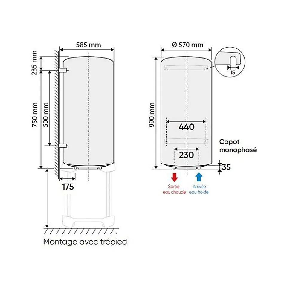 Chauffe-eau ATLANTIC vertical mural compact blindé CHAUFFEO 150L