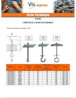 Cheville à bascule FISCHER M6X100 Acier zingué KD6 - 5 pièces