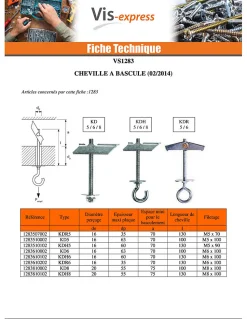 Cheville à bascule FISCHER M6X100 Acier zingué KDH6 - 5 pièces