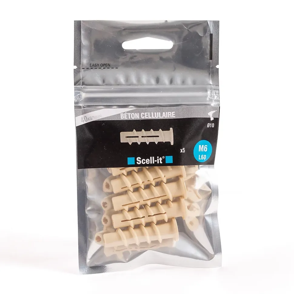 Cheville à visser M6 spéciale béton cellulaire Scell-It, 5 pièces