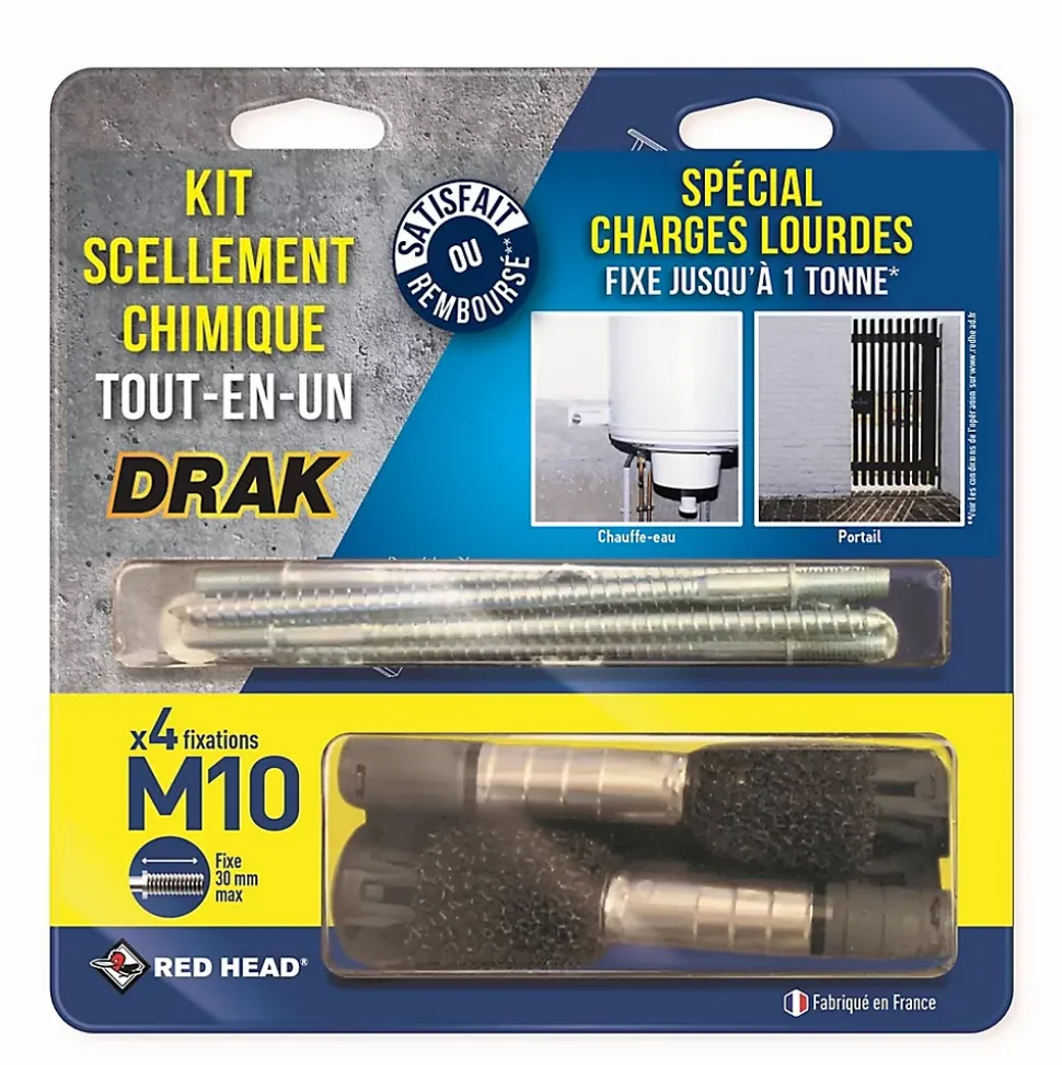 Cheville chimique de scellement M10 spéciale charge lourde Red head, 4 pièces