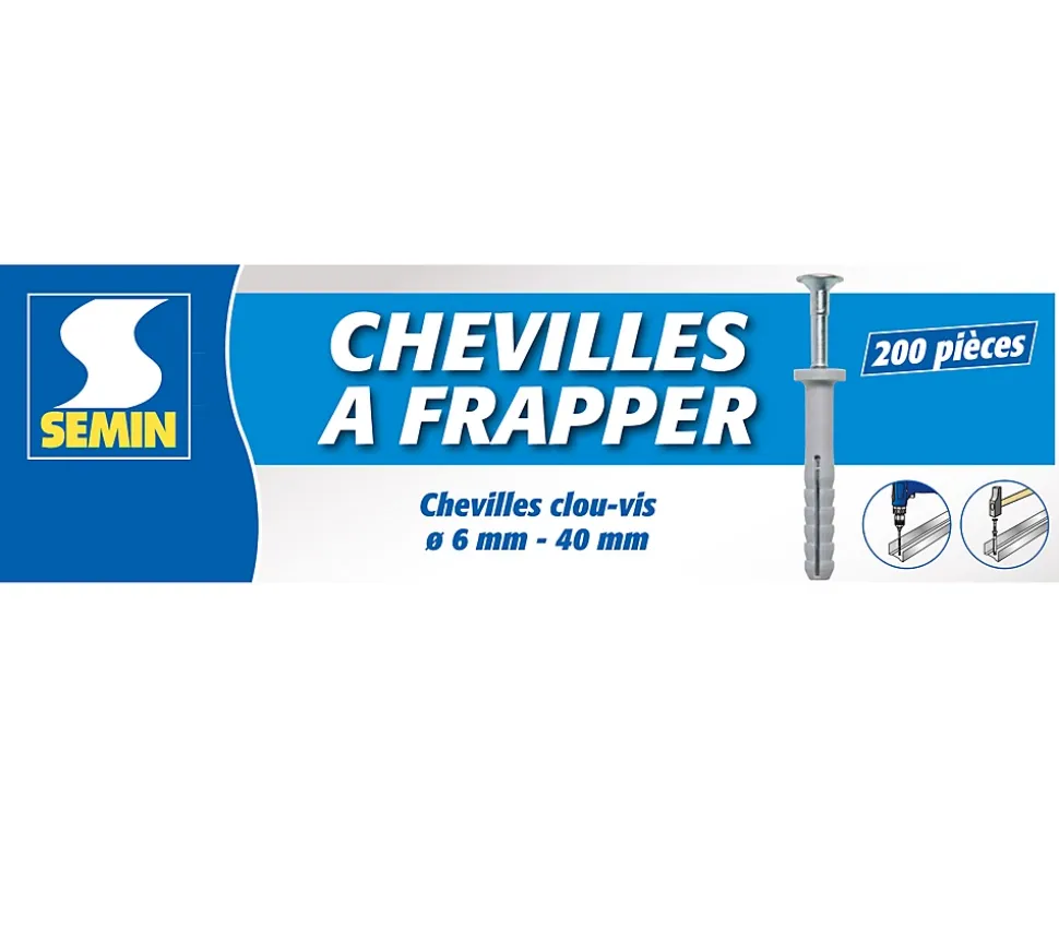 Cheville Clous Vis à Frapper Semin, 6 x 40 mm, Boite de 200