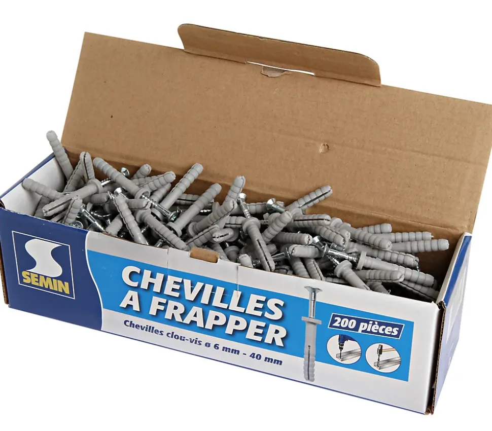Cheville Clous Vis à Frapper Semin, 6 x 40 mm, Boite de 200 (lot de 2)