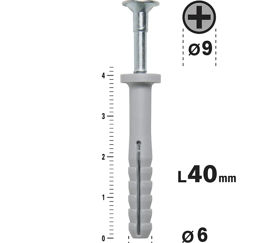 Cheville Clous Vis à Frapper Semin, 6 x 40 mm, Boite de 200 (lot de 2)