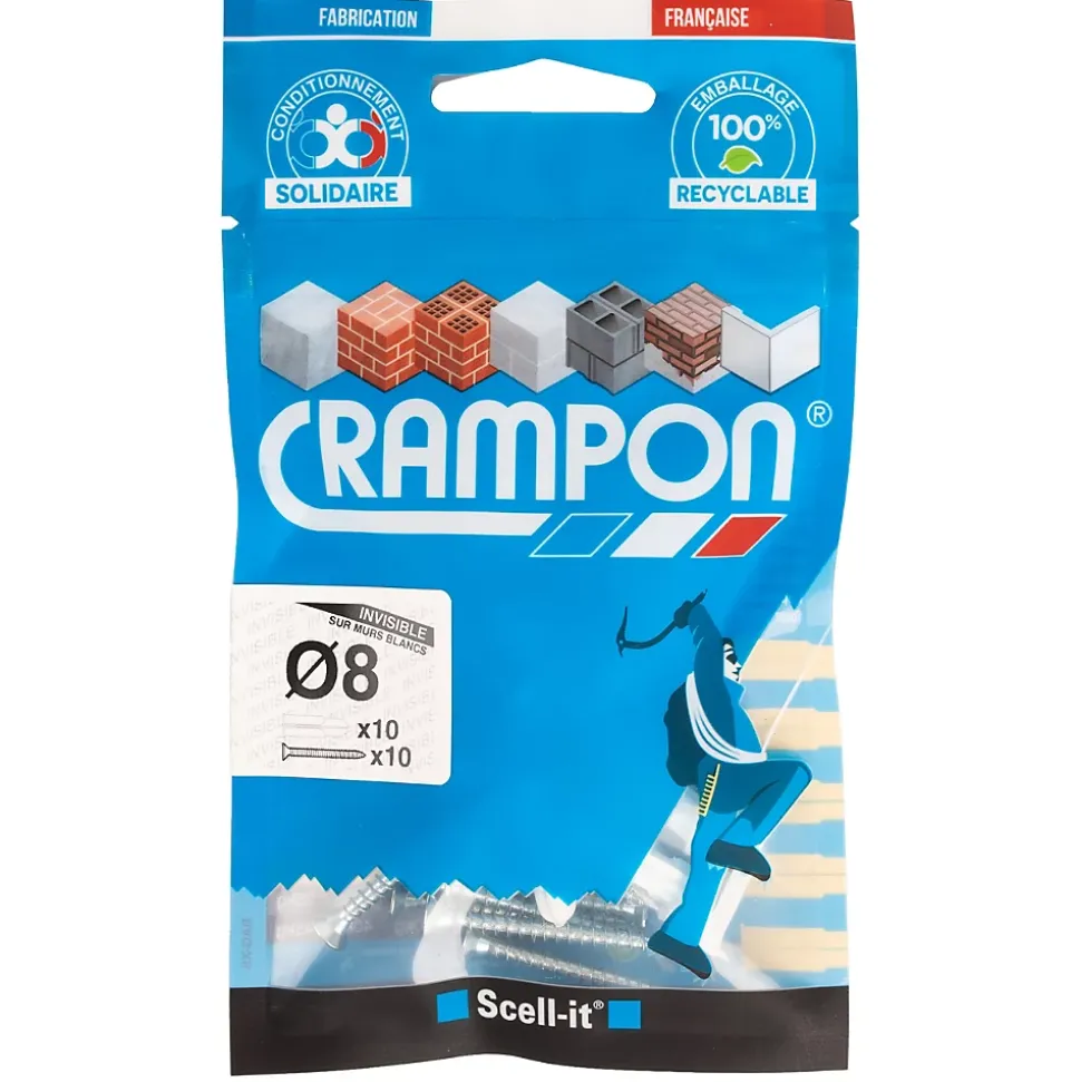Cheville Crampon blanc ø8 mm + vis, 20 pièces