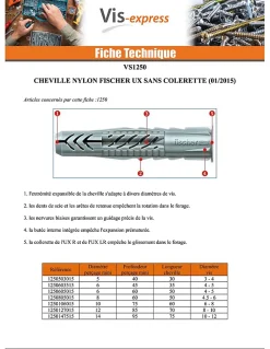 Cheville Nylon Fischer UX Sans Collerette 6X50 - 100 pièces