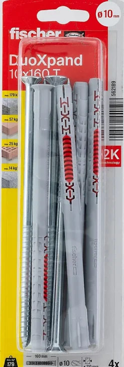 Cheville rallongée Fischer DuoXpand 10 x 160 mm, 4 pièces
