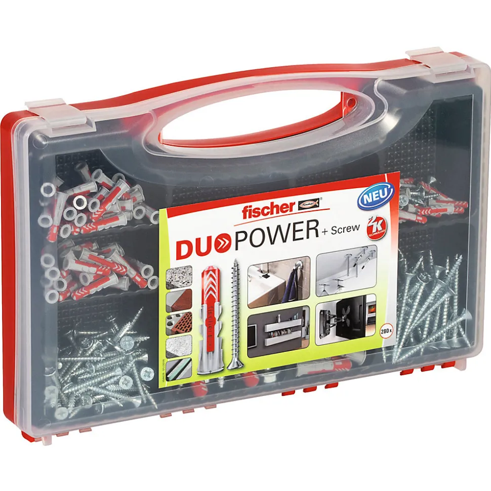 Chevilles multimateriaux Duopower + vis assortiment, 140 pièces