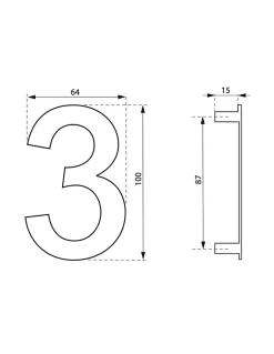 Chiffre 3 à visser, inox, H.100mm - THIRARD