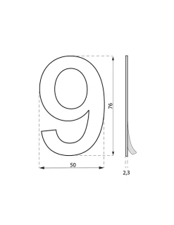 Chiffre 9 adhésif, inox, H.76mm - THIRARD