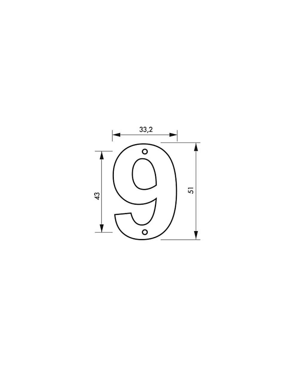 Chiffre 9, laiton, à visser, H.51mm, doré - THIRARD