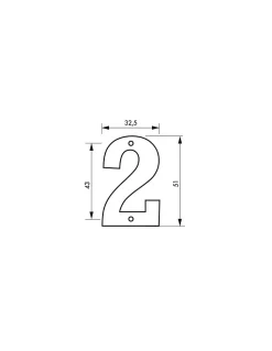 Chiffre 2, laiton, à visser, H.51mm, doré - THIRARD