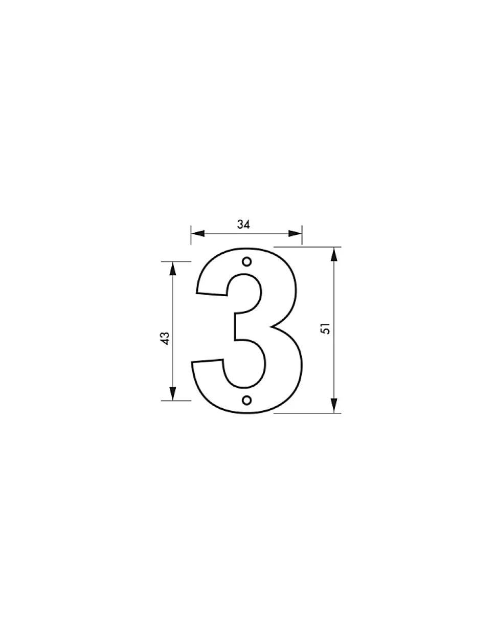 Chiffre 3, laiton, à visser, H.51mm, doré - THIRARD