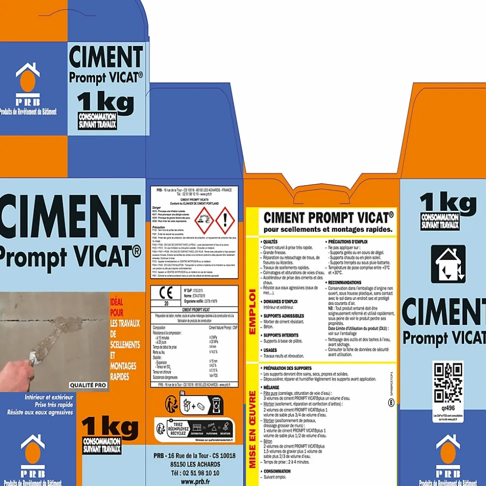 Ciment Prompt Naturel Vicat 1kg - Prise Ultra-Rapide, Haute Résistance Initiale - Idéal pour Réparations Express, Maçonnerie,