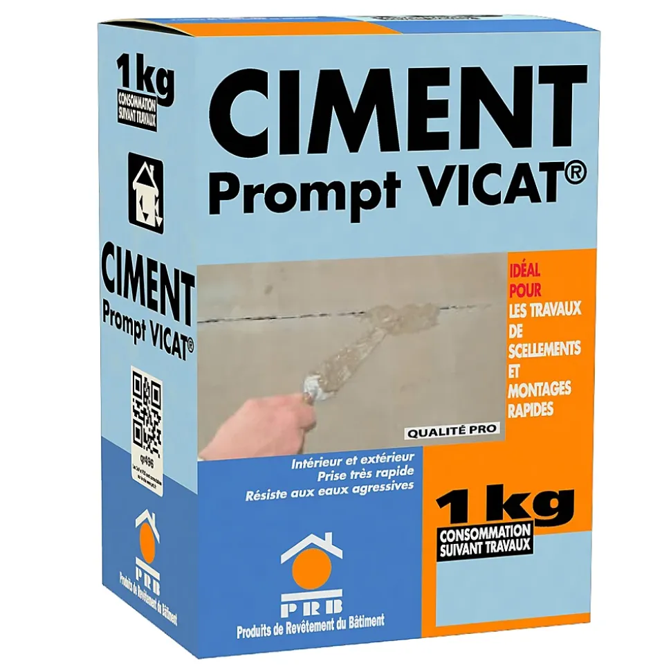 Ciment Prompt Naturel Vicat 1kg - Prise Ultra-Rapide, Haute Résistance Initiale - Idéal pour Réparations Express, Maçonnerie,