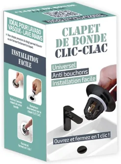 Clapet clic clac noir pour bonde de lavabo et vasque, MTK