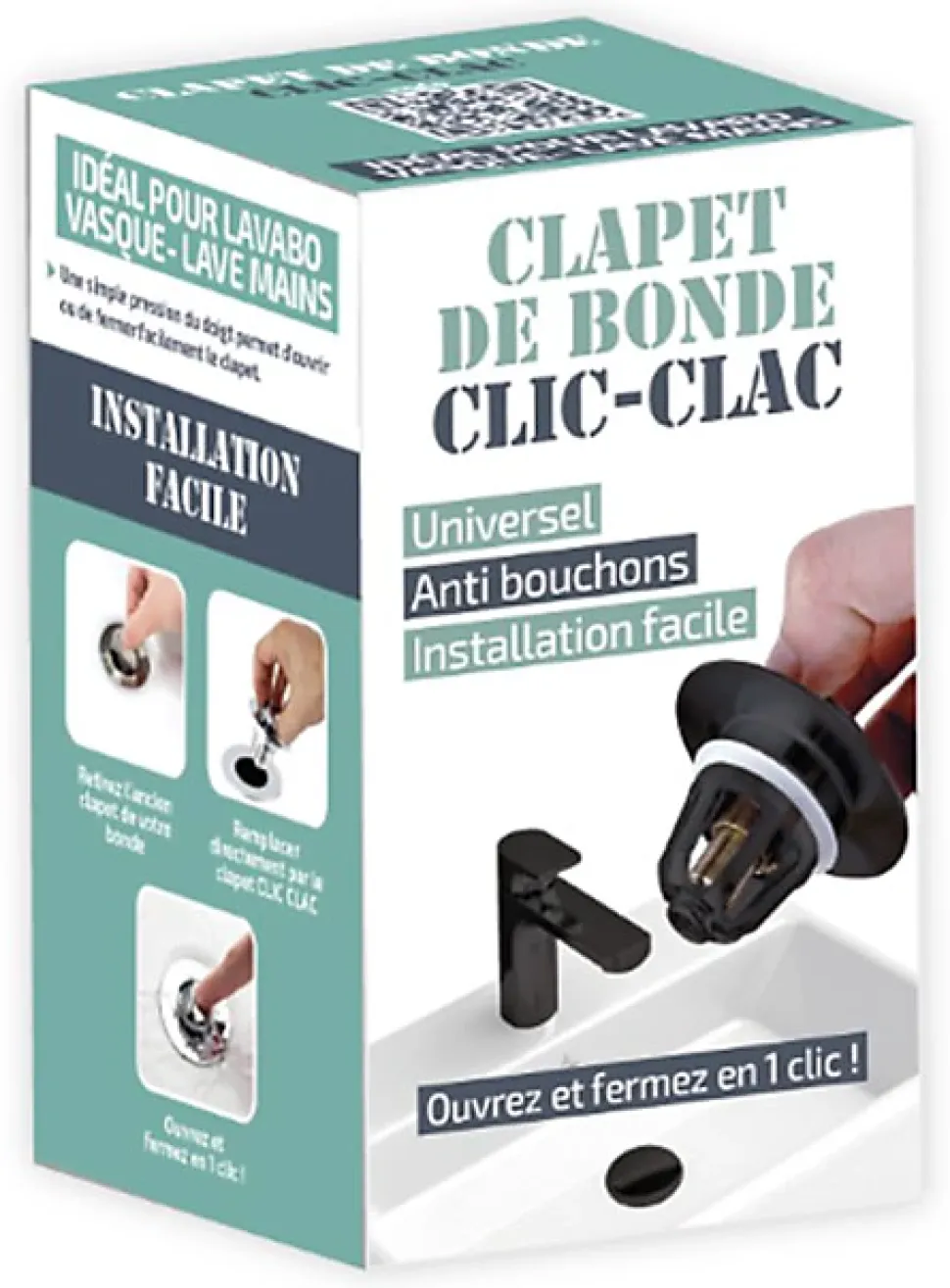 Clapet clic clac noir pour bonde de lavabo et vasque, MTK